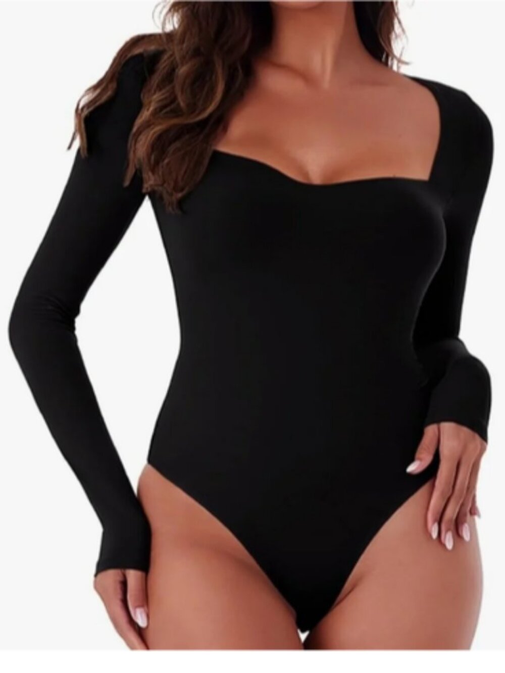 NWT ReoRia Black Longsleeve Bodysuit Sweetheart Neckline - Sz S
